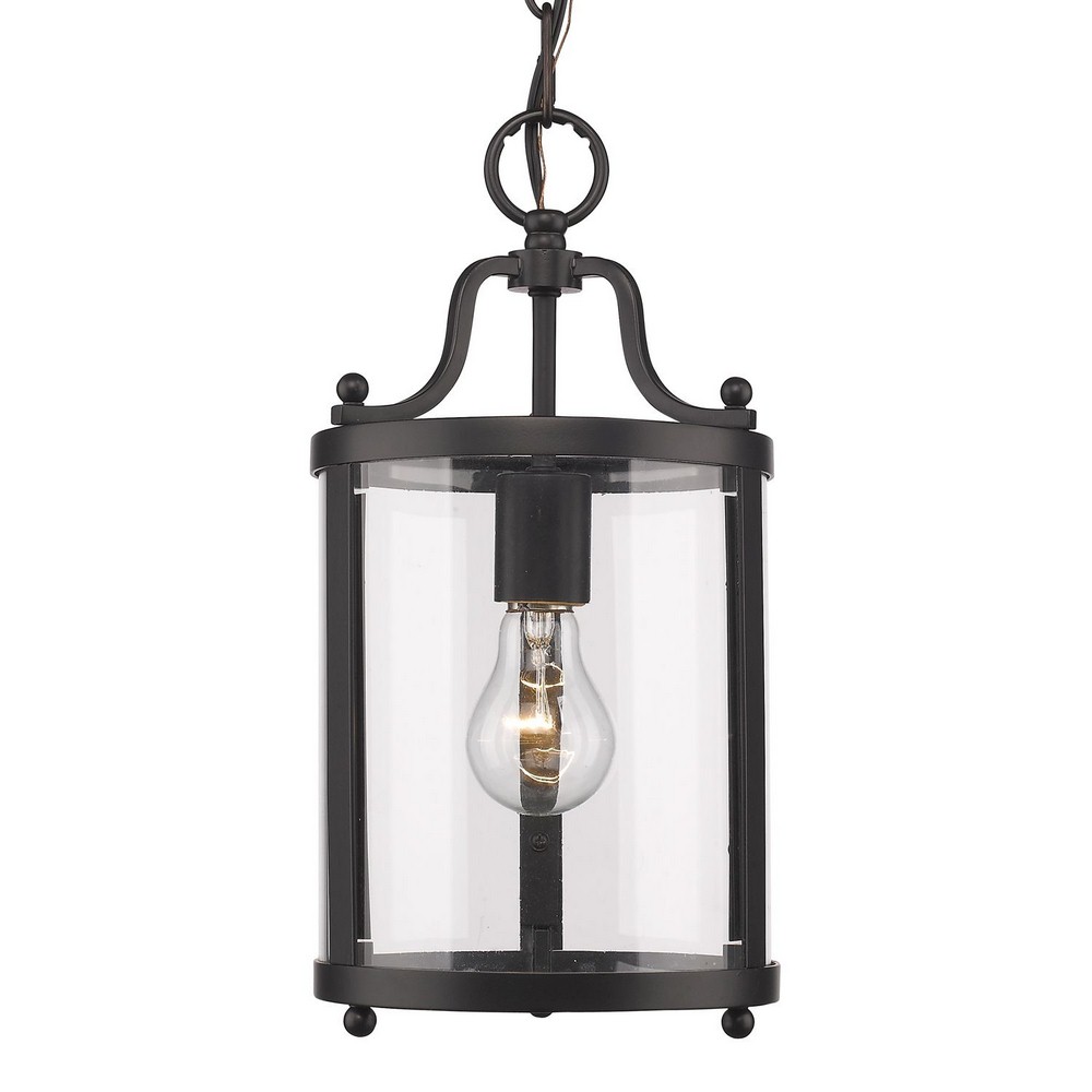 Golden Lighting-1157-M1L BLK-Payton - 1 Light Mini Pendant in Streamlined style - 14.5 Inches high by 7.25 Inches wide Black  Black Finish with Clear Glass